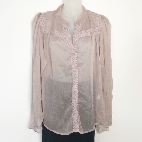Sale Miilla Womens Lilac Sheer Floral Embroidered Flutter Open Sleeve Blouse - Picture 1 of 7